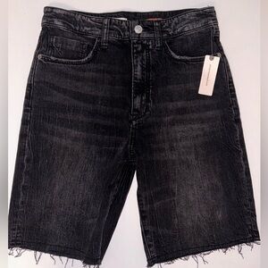 Anthropologie Pilcro women black bermuda hi rise jean shorts raw hem size 26 NWT